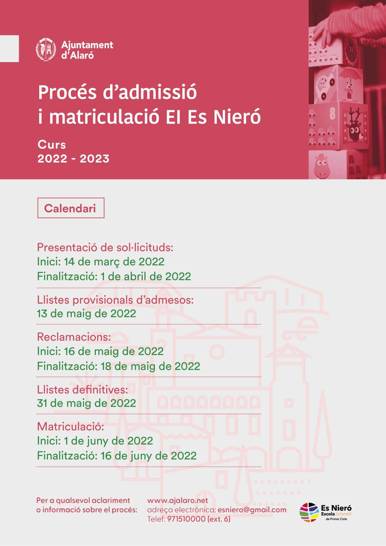 cartell informatiu procés d'admissió